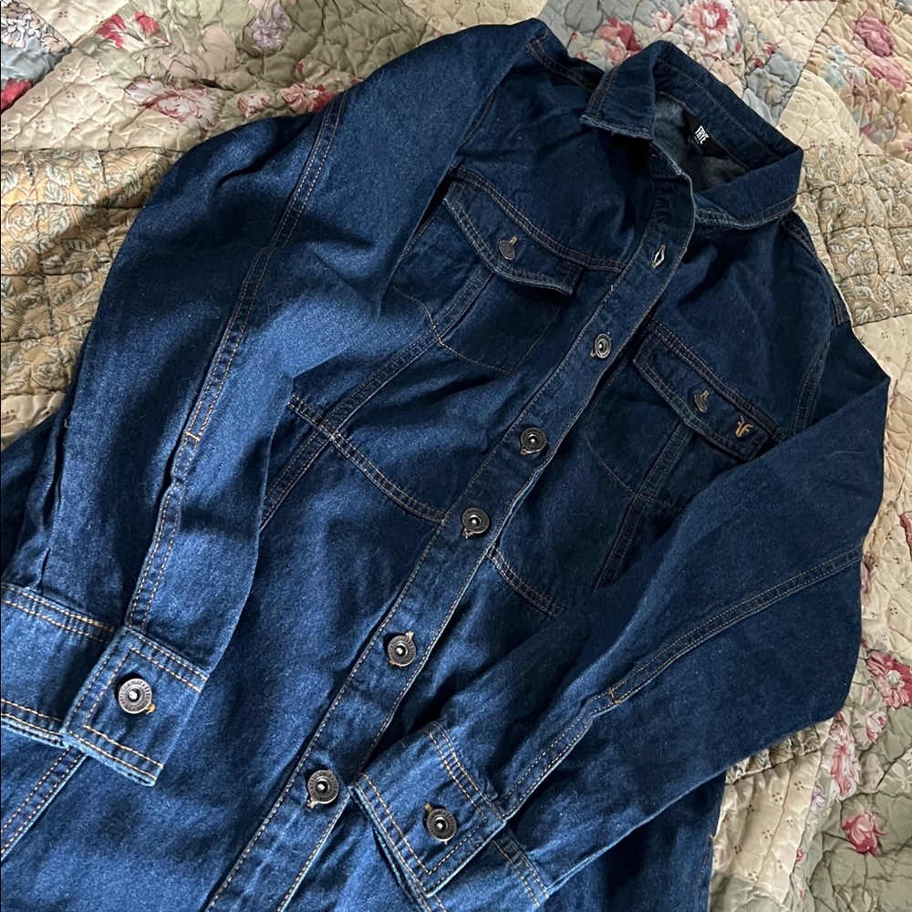Frye Dark Blue Denim Button-Front Dress size medium - Picture 2 of 3
